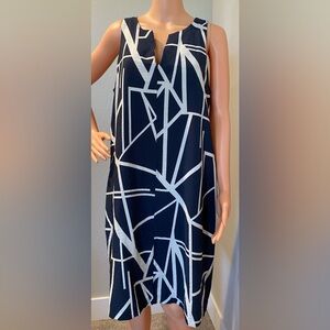 Banana Republic Dress Sleeveless Navy Blue Silver White Abstract A line Large